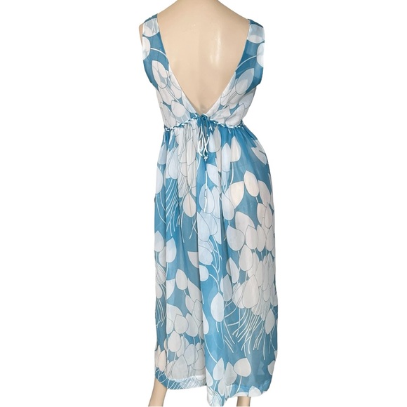 Vintage Eve Stillman Maxi Dress Sheer Blue White Floral Print V Neck Size Small - Picture 2 of 15